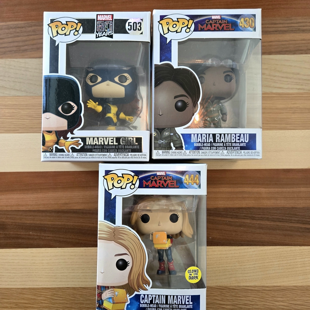 Funko Pop Marvel Figures Set: Captain Marvel, Marvel Girl, Maria Rambeau New